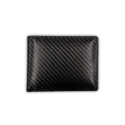 Black textured leather wallet for stylish men's accessories, featuring RFID-blocking technology for enhanced security. Perfect for everyday use and professional settings.