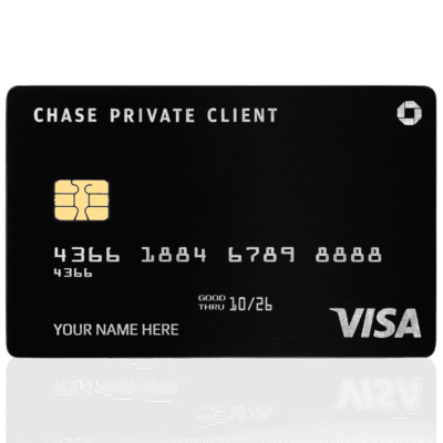 VISA credit card featuring Chase Private Client branding with a sleek black design and gold chip, ideal for premium banking and financial services.