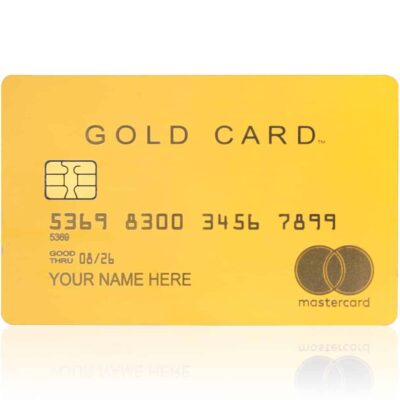Gold Credit Card with Mastercard logo, emphasizing premium membership and financial services.