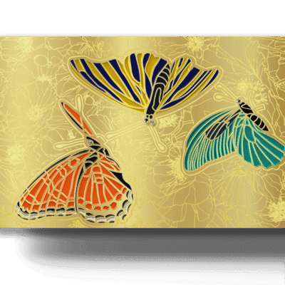 Deluxe gold Lion Card featuring vibrant butterfly designs and intricate details, perfect for collectors and enthusiasts. High-quality, stylish collectible card with an elegant butterfly-themed design.