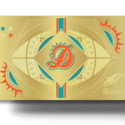 Dolphins-themed Lion Card with gold, blue, and orange accents, featuring a sleek and modern design, perfect for sports fans and issuing digital or physical loyalty and membership cards.