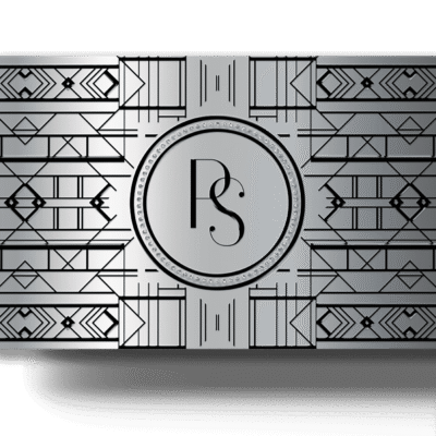 Silver Lion Card with intricate geometric patterns and a central logo featuring the letter 'L' surrounded by decorative elements, designed for digital currency or loyalty programs.