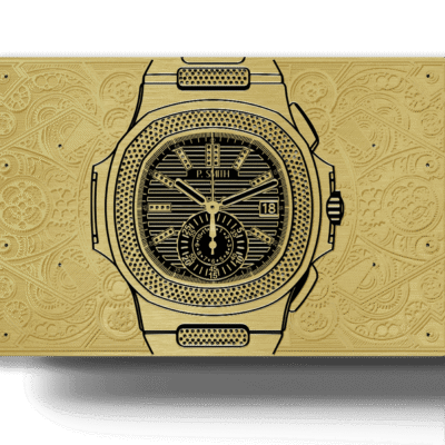 Luxury gold-plated watch with intricate mechanical design and black dial, showcasing detailed chronograph features and elegant craftsmanship.