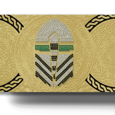 Shiny gold Lion Card with intricate engraved patterns and rhinestone embellishments for luxury credit and debit card purposes.