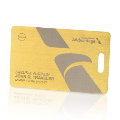Travel loyalty card featuring American Airlines branding and personalized name for frequent flyer rewards.