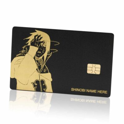 Stylish black and gold Shinobi-themed Lion Card with customizable name space, featuring Japanese ninja illustration, perfect for unique loyalty or membership purposes.