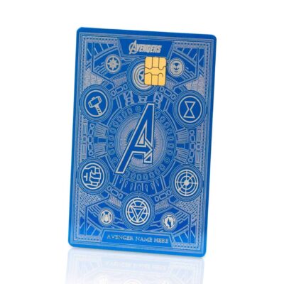 1. Blue Avengers-themed Lion Card with RFID chip, featuring iconic Marvel superhero symbols and intricate designs, perfect for exclusive membership or rewards.
