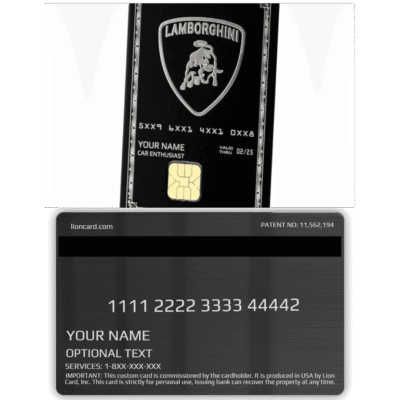 Lamborghini-themed digital car owner’s card with customizable details and secure embedded chip, ideal for car enthusiasts and personalized vehicle access management.
