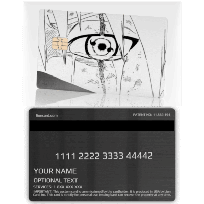 A close-up of a custom Lion Card featuring a comic-style illustration of an eye with tears, designed for personalized use and branding.