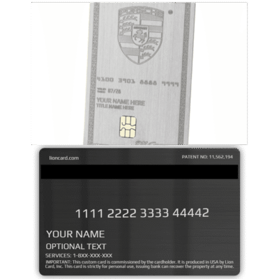Plastic credit card with Porsche logo and custom embedded chip.