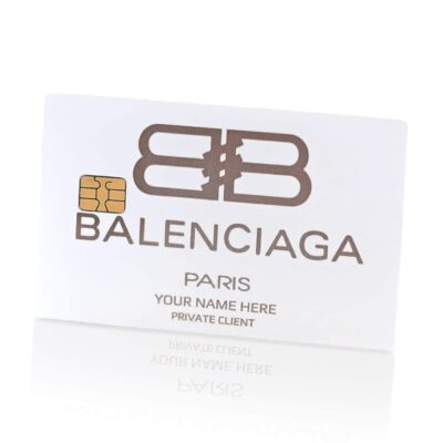Luxury Balenciaga lion card with personalized private client name and elegant design.