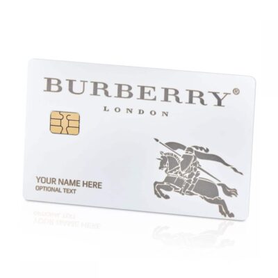 A modern Burberry London loyalty or gift card featuring iconic knight logo and personalized text space, ideal for luxury branding, high-end customer rewards, or exclusive merchandise access.