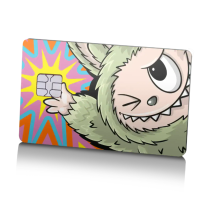 Cute lion cartoon character holding a SIM card with a colorful background; vibrant and playful design.
